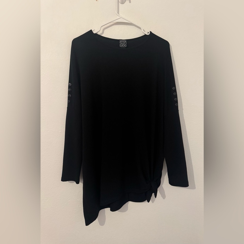 Clara Sun Woo Bottom Tie Blouse Button Detail Tunic Loose Lagenlook Size Small